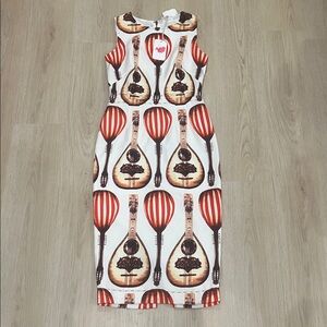 NWT L'ATISTE  Small White Dress with Red and Brown Print